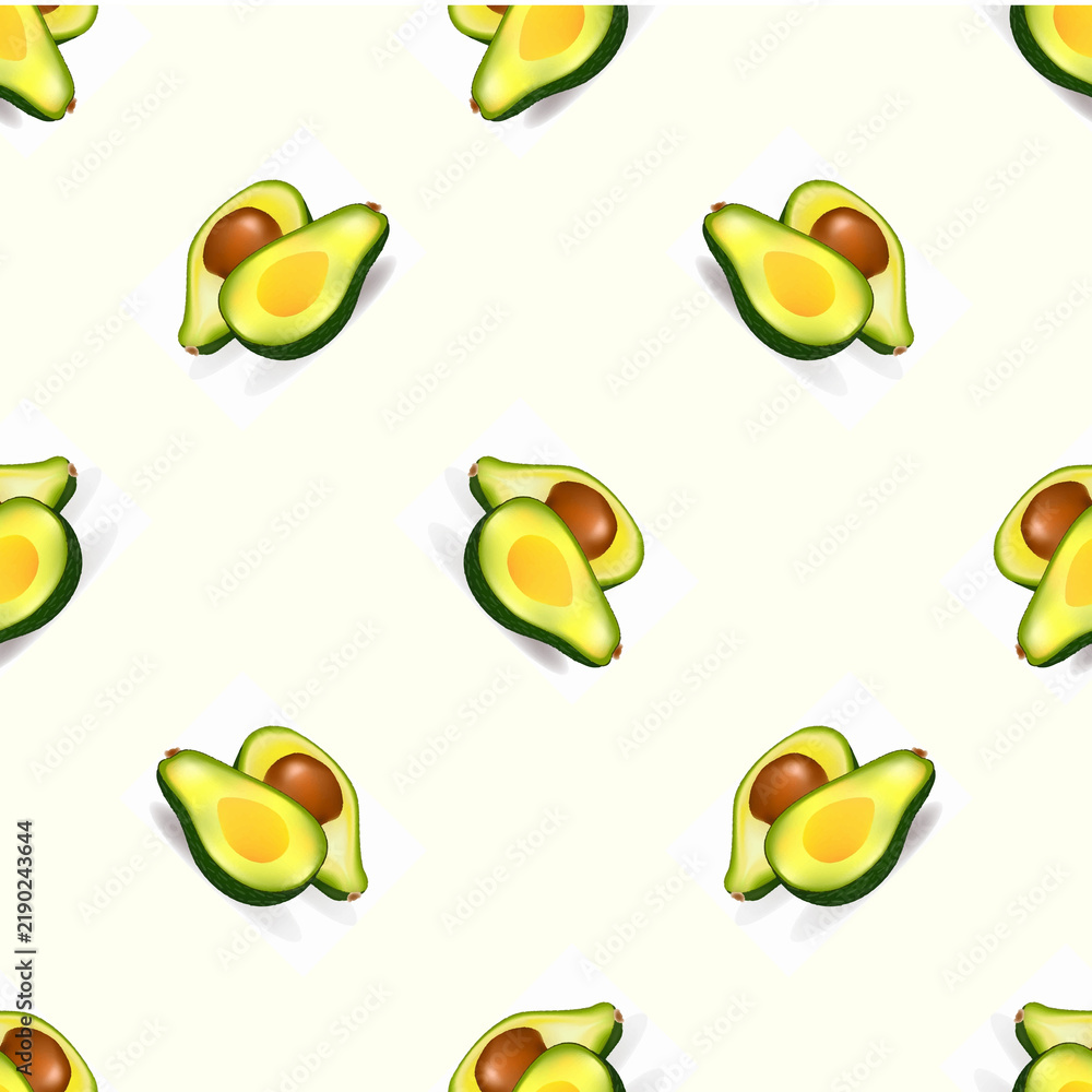 Seamless pattern of avocado halves on light background