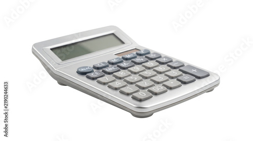 Silver digital calculator displaying numbers on a clean white background surface