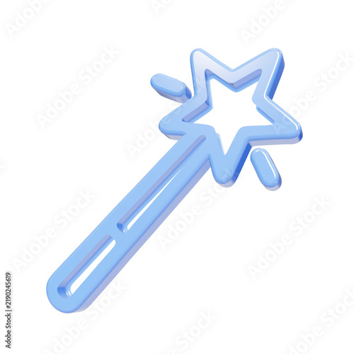 Cuadro en lienzo Blue glossy 3D magic wand icon with star shape on black background