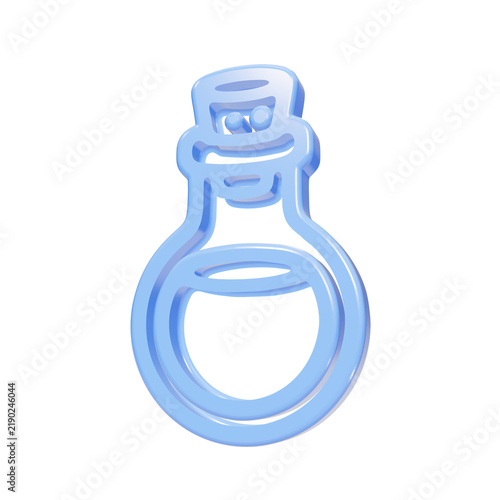 Konstfotografi Blue glossy 3D potion bottle icon with cork on black background