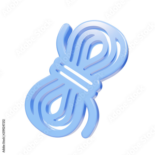 Blue glossy 3D rope coil icon isolated on black background