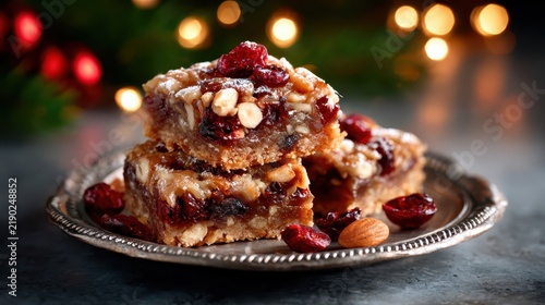 Delicious baked treats stacked elegantly with nuts and berries weave together festive flavors and textures, capturing the essence of holiday celebrations and shared moments.