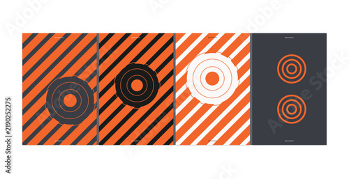 Minimalist geometric poster design featuring modern striped pattern layouts with concentric circle target graphics for professional creative branding