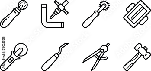 Leathercraft hand tools icon set for crafting and working