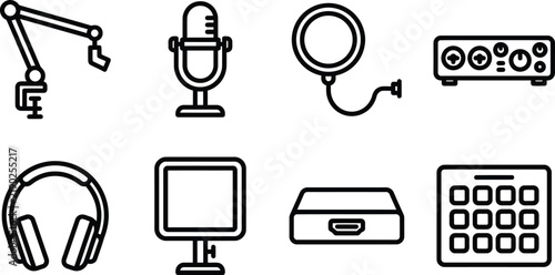 Black outline icons representing live video streaming gear and equipment