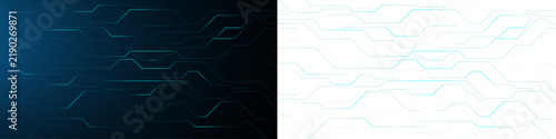 Futuristic circuit board background set, digital technology line art pattern, blue and white electronic network vector banners