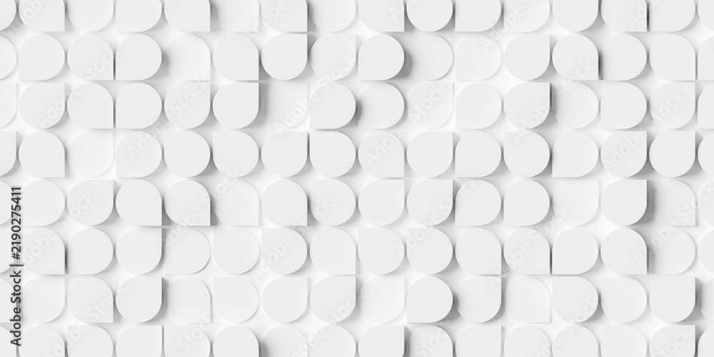 Obraz premium Grid of white pointed circles or cylinders geometry randomly flipped and shifted background wallpaper banner, flat lay top view