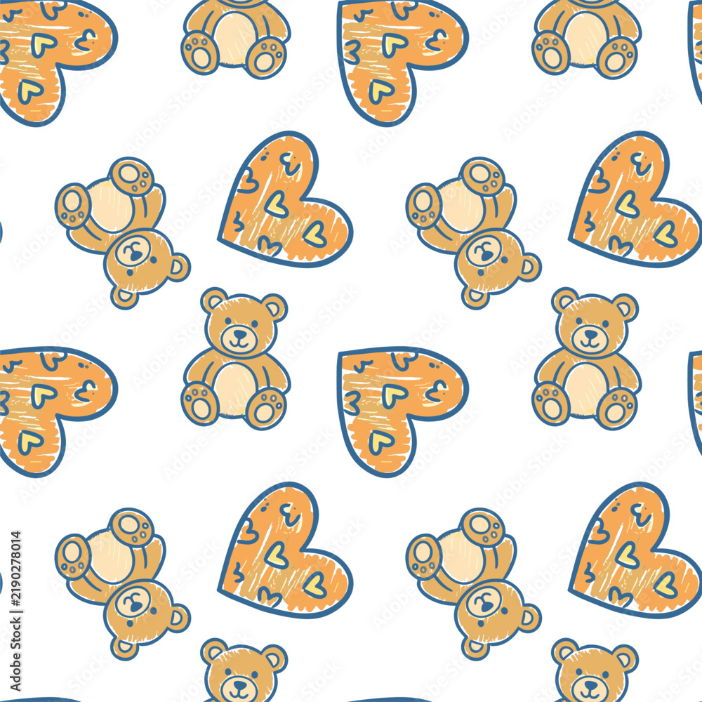 Obraz premium Teddy bear and heart seamless pattern. Seamless pattern of teddy bears and hearts for textile design