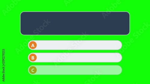 Clean Multi-Choice Quiz Template with Three Answer Options on Green Screen Chroma Key Background