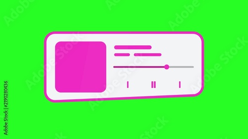 Animated Pink Minimalist Music Player UI Interface on Green Screen Background for Production Chroma Key
