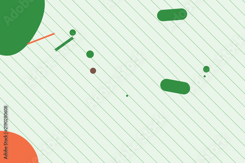 Abstract geometric background with green circles and orange shapes