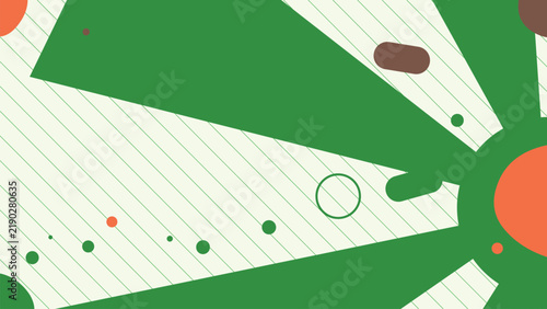 Abstract flat geometric background with green and orange shapes