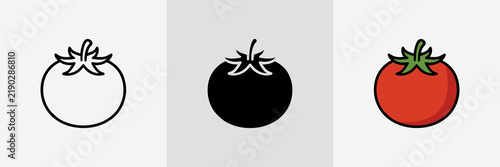 Tomato icons set with outline, solid, and color variations. simple vector illustrations for food, agriculture, or healthy eating concepts.