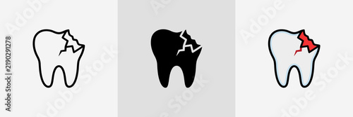 Tooth icons set with crack and pain symbol. dental care illustration for health and hygiene concept. and teeth