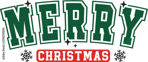 Retro Merry Christmas SVG EPS - Varsity Vector Illustration with Vintage Typography for Sweatshirt Sublimation Design