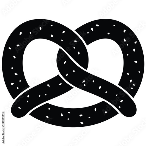 Soft pretzel vector silhouette illustration with salt crystals for bakery food menu sign.