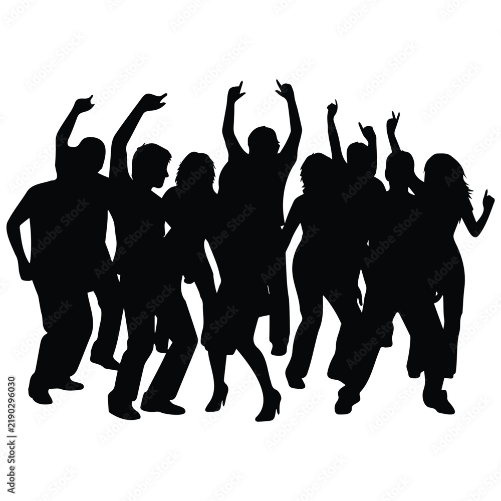 Fototapeta premium Group of dancing people vector silhouette illustration for party and lifestyle.