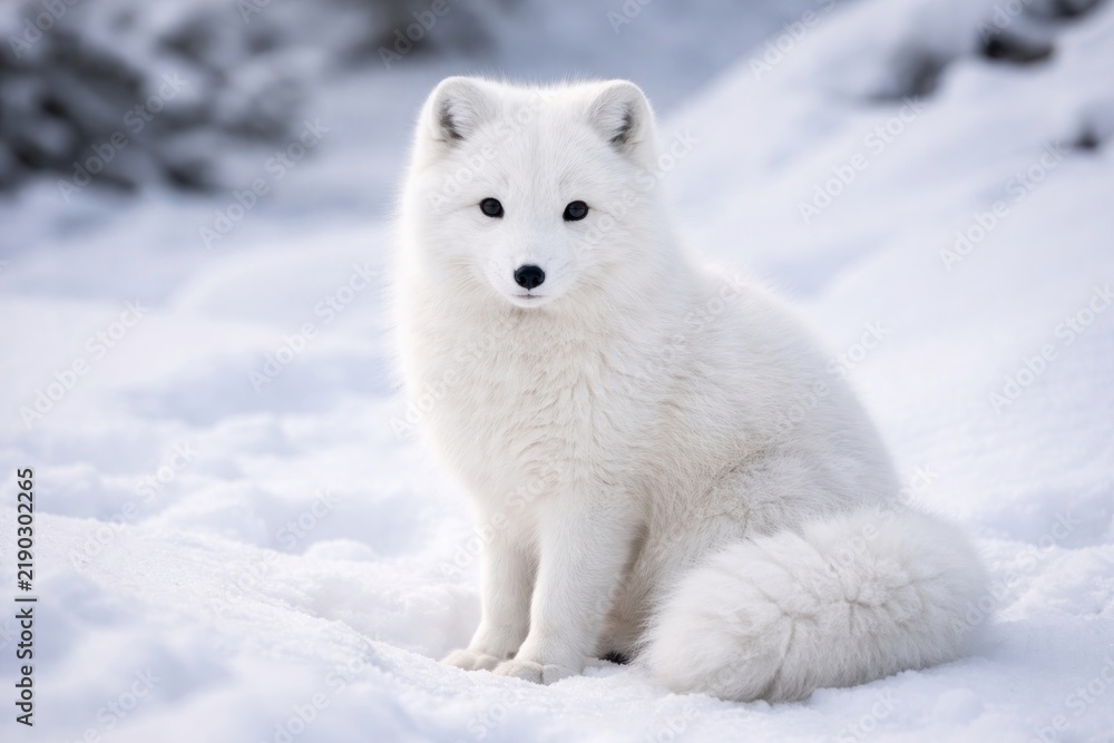 Fototapeta premium Arctic fox in snowy habitat.