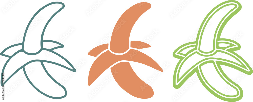 Obraz premium Peeled banana fruit icon set vector illustration transparent background handmade line outline graphic design element fresh healthy food snack template