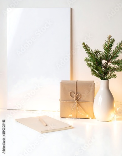 Christmas Content Creator Workspace with Gift and Coffee