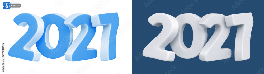 Obraz premium 2027 New Year numbers for Christmas and New Year greetings. 3d realistic white and light blue plastic numbers 2027. For web design, print, calendar, advertise, e.t.c. Isolated vector illustration