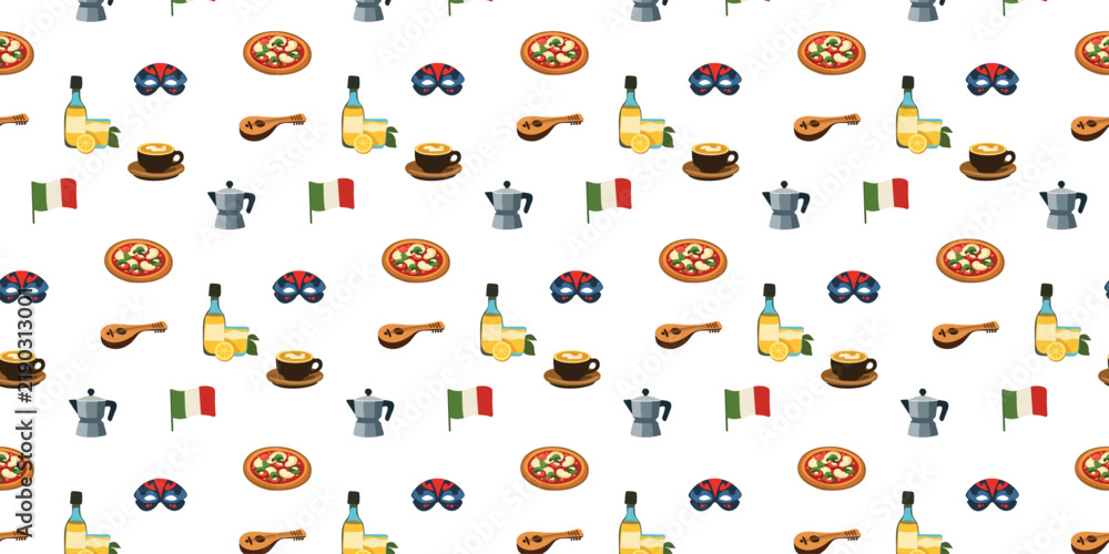 Fototapeta premium Seamless pattern inspired by Italian food and culture