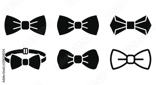 Fotografie Black vector illustrations of various bow ties and formal wear accessories