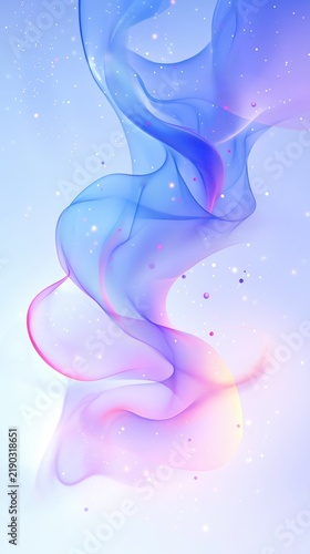 Abstract pink and blue flowing waves with glowing particles