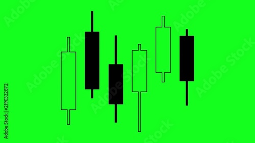 Black candlestick chart animation, essential for technical analysis in stock trading and financial market prediction on a vibrant background. HD Seamless loop video.