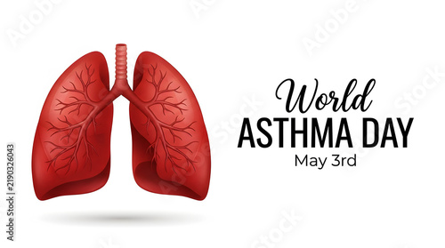 Realistic human lungs illustration with world asthma day typography design