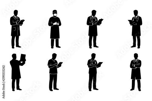 Collection of eight doctor silhouettes in various poses