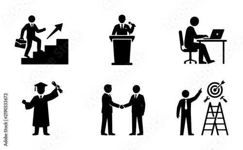 Business and success icons, graduation, and teamwork