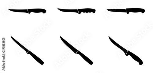 Set of six different kitchen knives and cutlery silhouettes