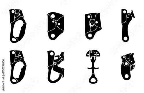 Set of eight climbing ascenders and descenders silhouettes