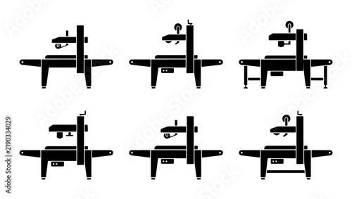 Six different icons of a caliper gauge on a white background