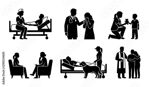 Diverse care and support icons in silhouette