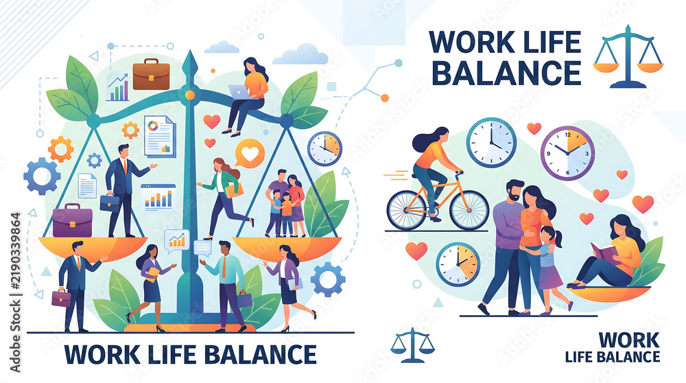 Fototapeta premium vector icons and illustration of Work Life Balance.