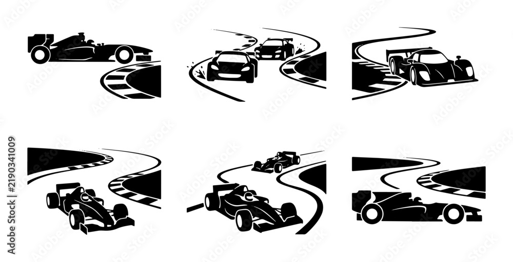 Obraz premium Collection of six different racing cars on a track