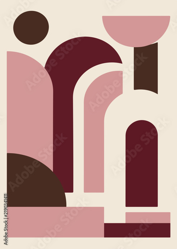 Modern Geometric Arch Composition in Burgundy and Pink