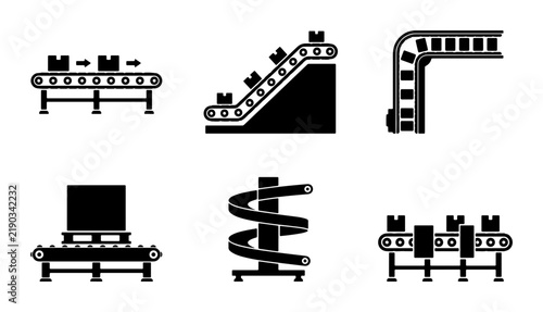 Set of six industrial conveyor belt icons