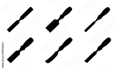Bild auf Leinwand Collection of six black chisels silhouettes on white background