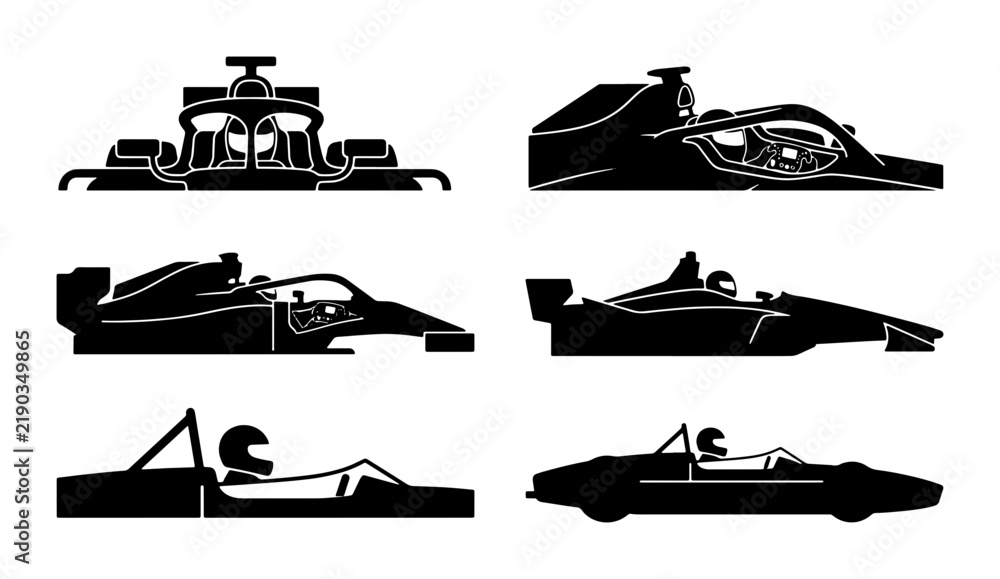 Obraz premium Black racing cars silhouettes, formula one and sports car set