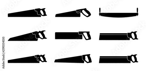 Fotografía Black hand saws silhouettes, set of woodworking tools, graphic element