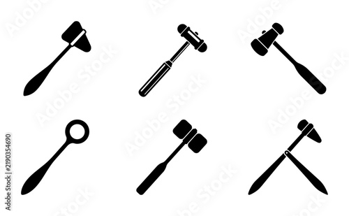 Black reflex hammer icons, medical tools set, graphic design