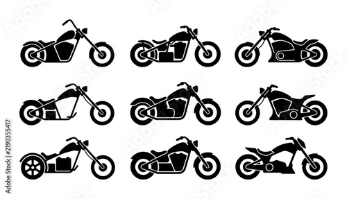 Fotografie Black motorcycle silhouettes collection, different chopper styles
