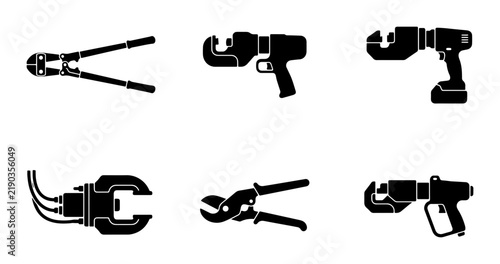 Obraz na płótnie Black silhouette industrial tools, bolt cutters, wire crimpers