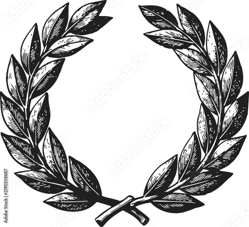 Engraving laurel wreath vintage hand drawn victory symbol with detailed leaves and branches illustration