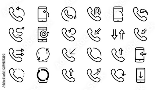Obraz na plátně Set of hand drawn phone call icons representing incoming outgoing missed and rej
