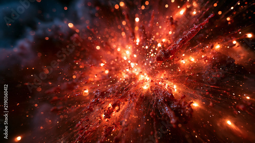 Fiery Explosion with Glowing Sparks and Splash Particles