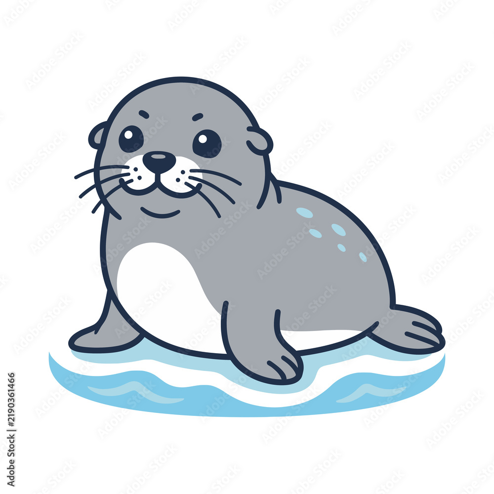 Fototapeta premium Cute seal pup illustration performing resting on ice in vector style with transparent background